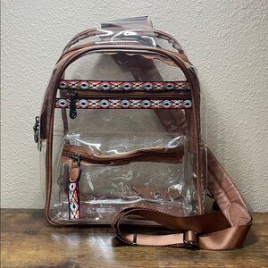 Fadeon Clear PVC Crossbody Bag Brown Trim Attached Change Purse Three Pockets